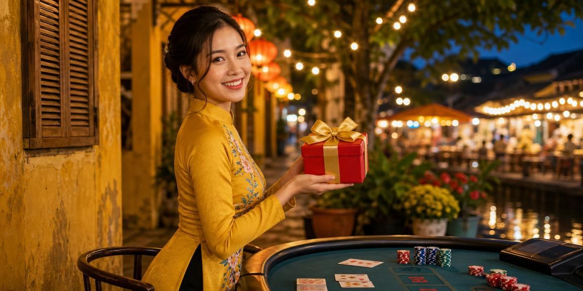 Bầu không khí chơi baccarat sôi nổi tại chợ đêm Hội An với đèn lồng rực rỡ về đêm